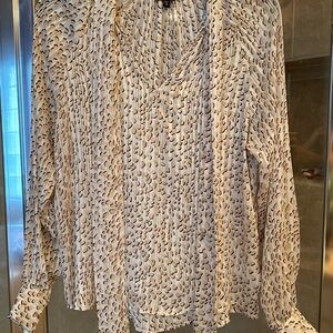 Express Cream Blouse with Black and Tan Print